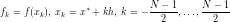 \[ f_k = f(x_k),\: x_k = x^*+kh,\: k=-\frac{N-1}{2},\dots,\frac{N-1}{2} \]